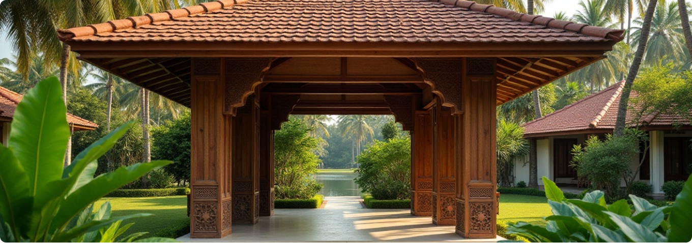 Tiled roof buildings in lush nature