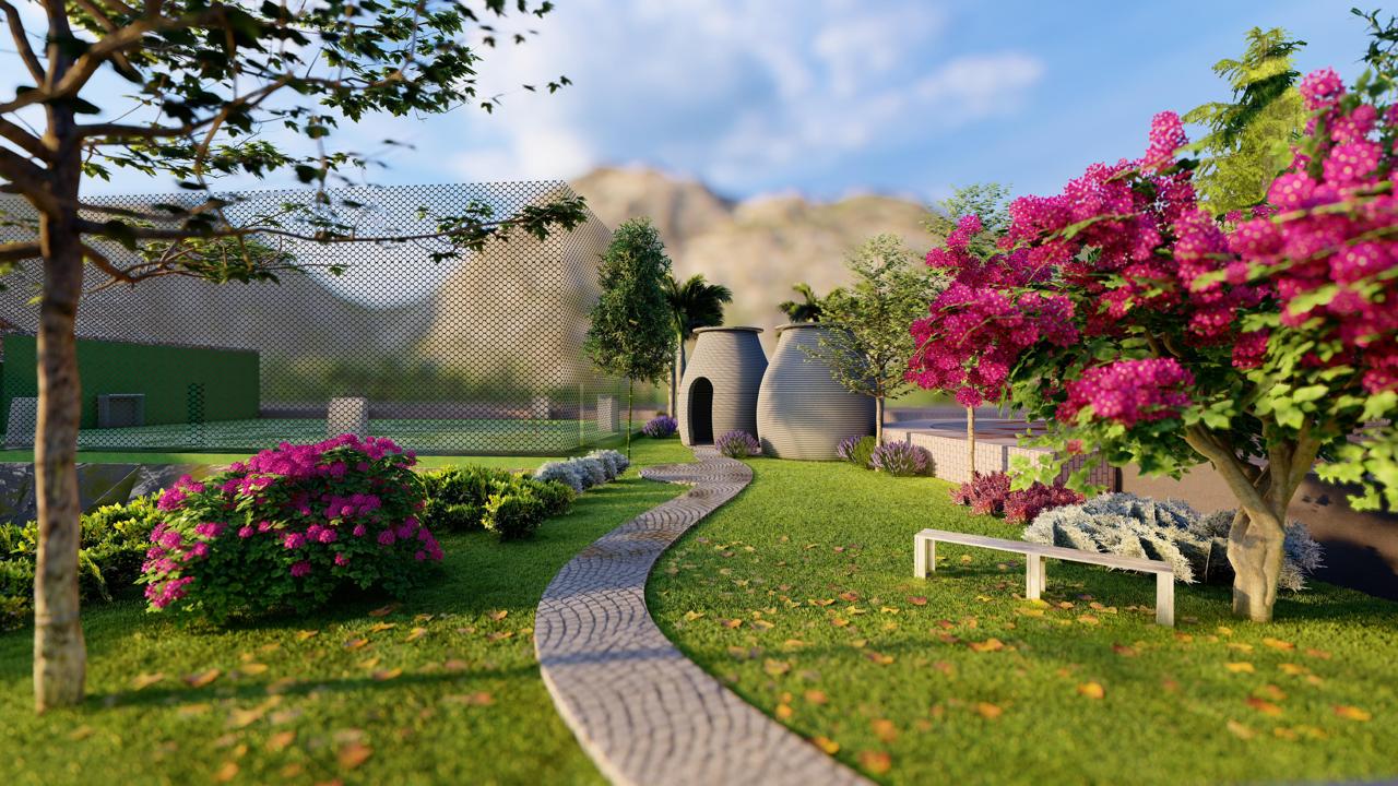 Young girl in a pink shirt smiling on a blue playground slide
