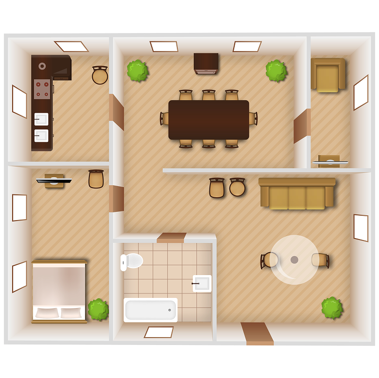 1 BHK 3D floor plan