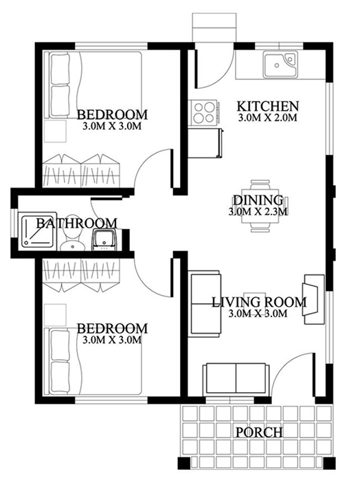 1 BHK 2D floor plan